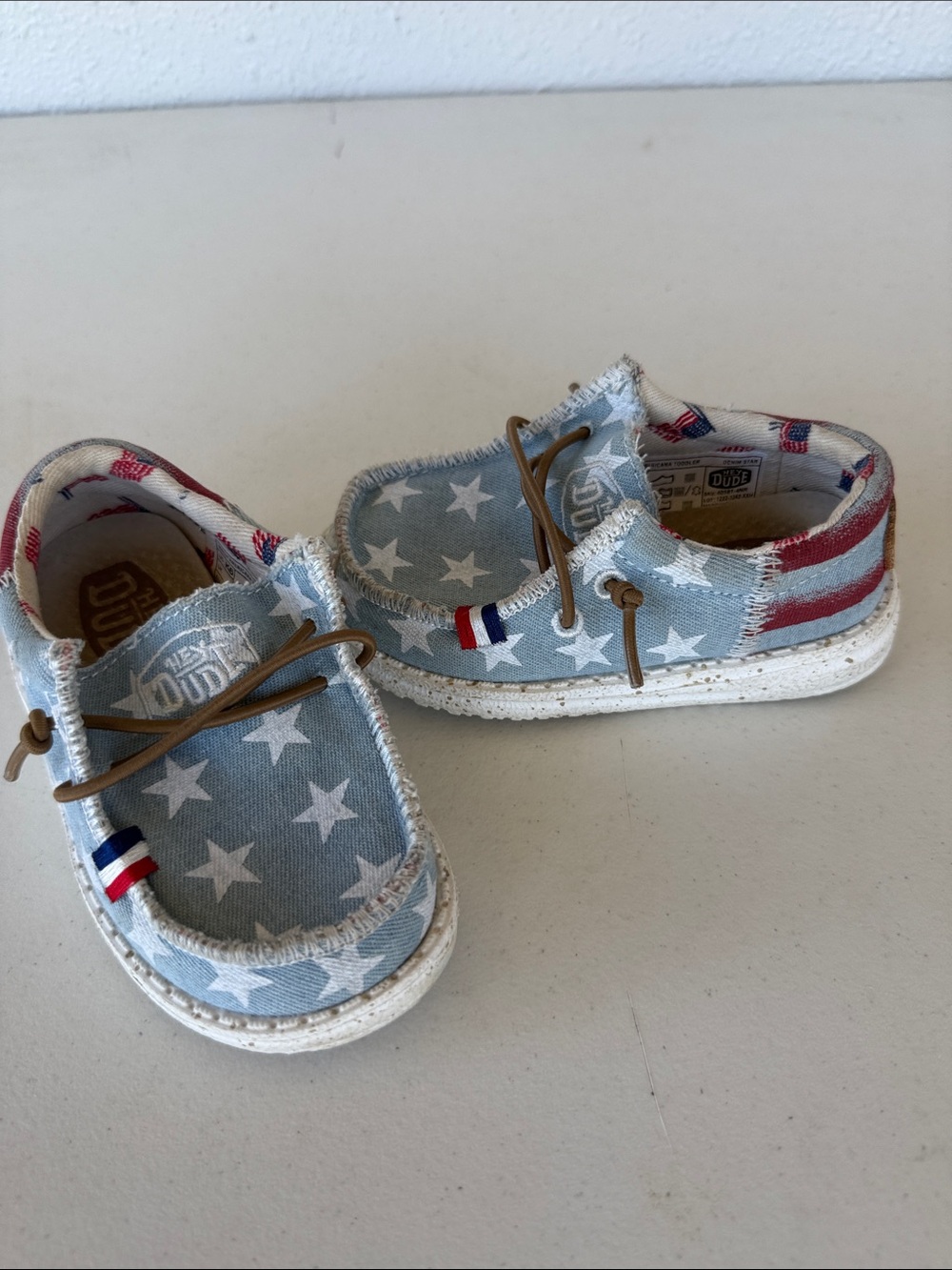 Hey Dude Toddler Slip-On Sneakers in Light Blue, stars and stripes